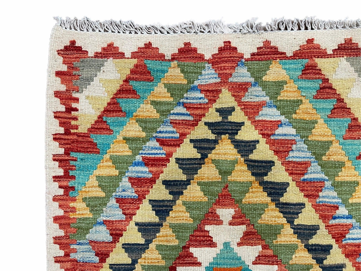 Small Kilim Rug 2x3 Colorful Turkish Kilim Accent Rug New Flatweave Wool Kilim Chobi Kilim Diamond Zigzag Playroom Rug - Jewel Rugs, view 7