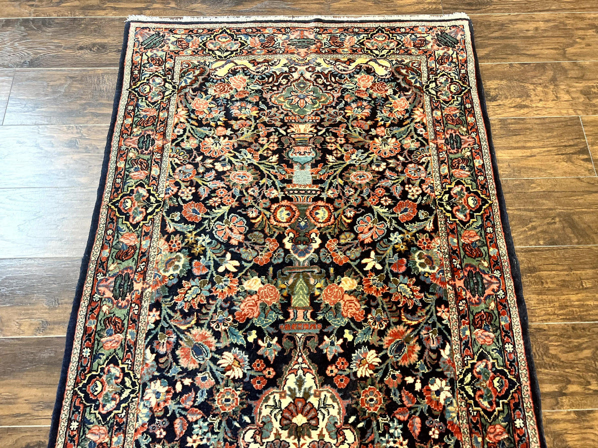 Persian Saoruk Rug 4x5, Navy Blue and Red, Floral, Antique Persian Wool Carpet, Handmade - Jewel Rugs, view 3