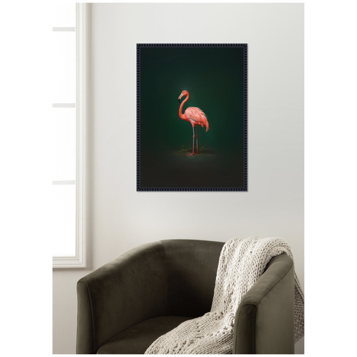 Flamingo Side View Rich Green Backdrop by The Creative Bunch Studio Framed Canvas Wall Art Print