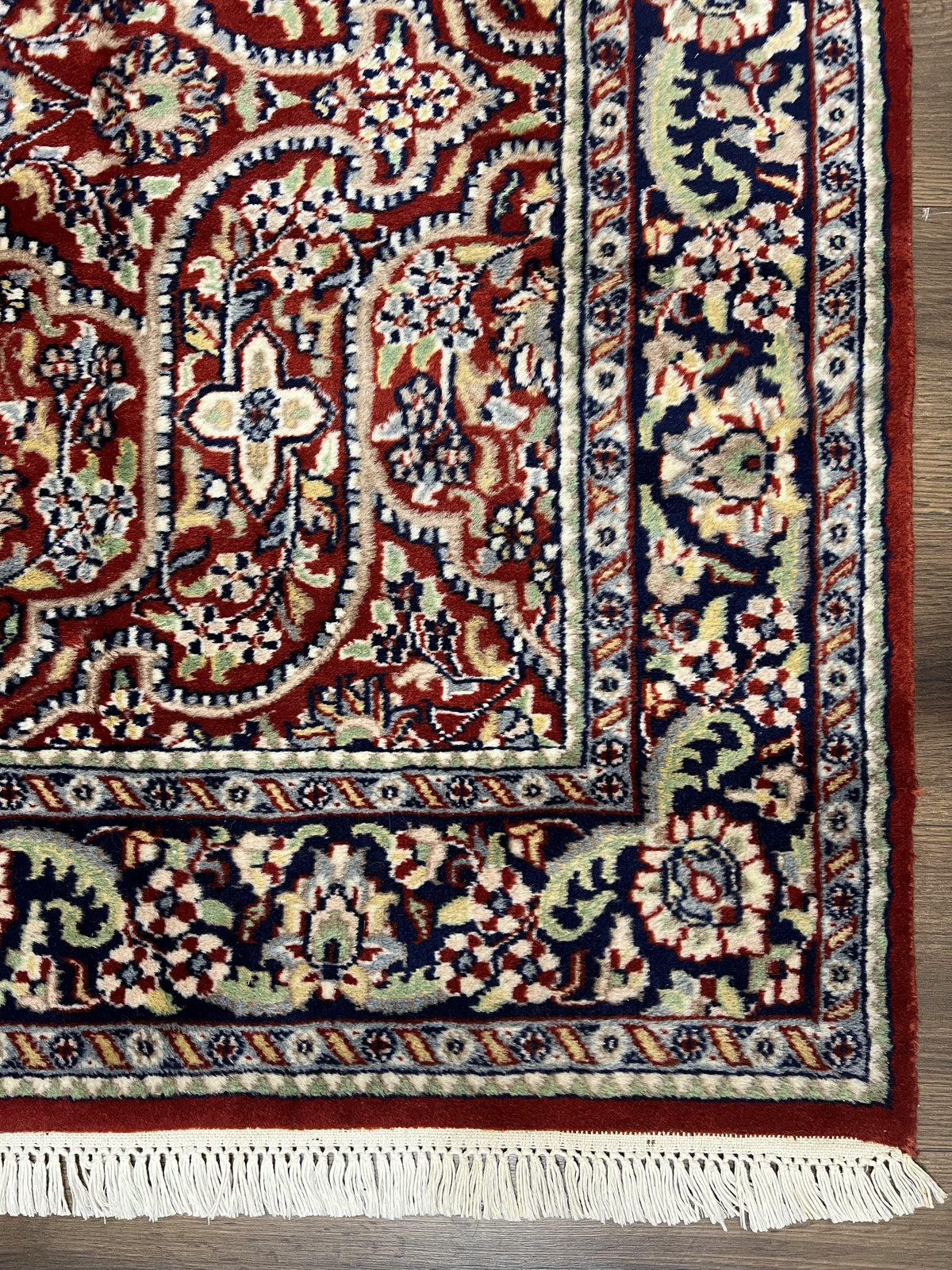 Indo Persian Rug 4x7, Allover Floral Oriental Carpet, Red and Navy Blue, Hand Knotted Indian Kashmiri Traditional Vintage Area Rug 4 x 7 ft - Jewel Rugs, view 10