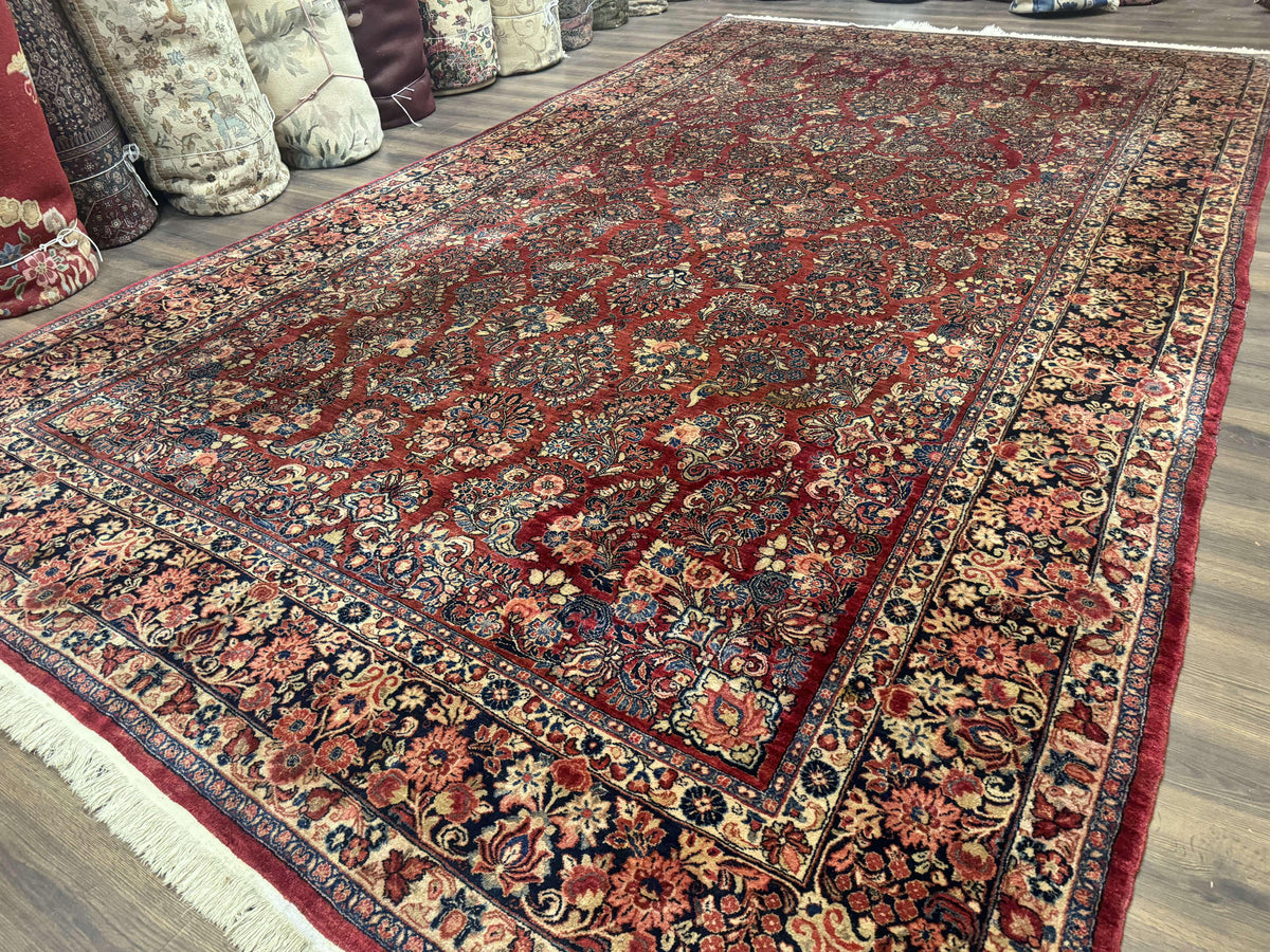 Large Persian Sarouk Rug 10x17, Palace Size Antique Persian Carpet, Red, Floral Allover, Traditional Persian Rug, Oversize Handmade Wool Rug - Jewel Rugs, view 2