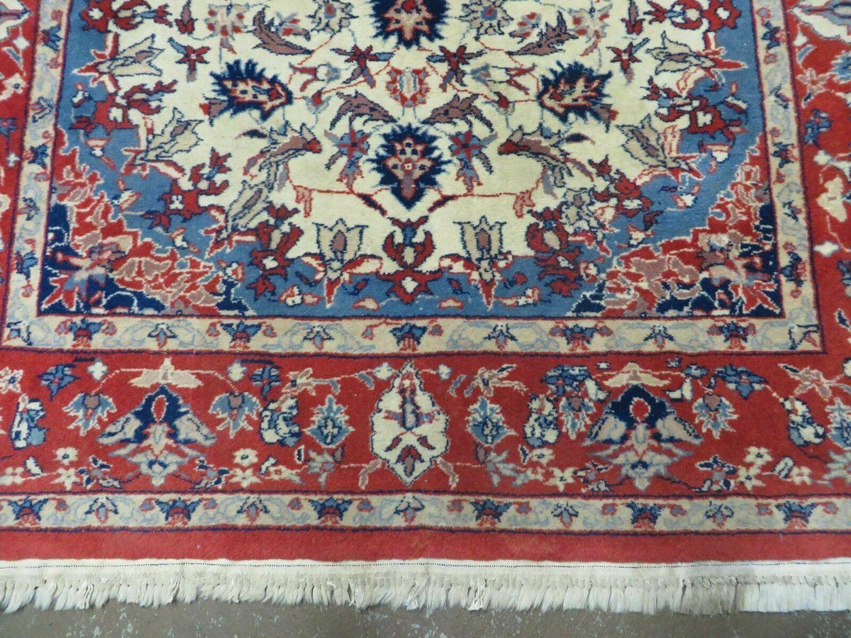 3' X 5' Vintage Handmade Authentic Oriental Floral Medallion Fine Wool Rug Beige Red and Blue Top Quality Veg Dyes - Jewel Rugs, view 5