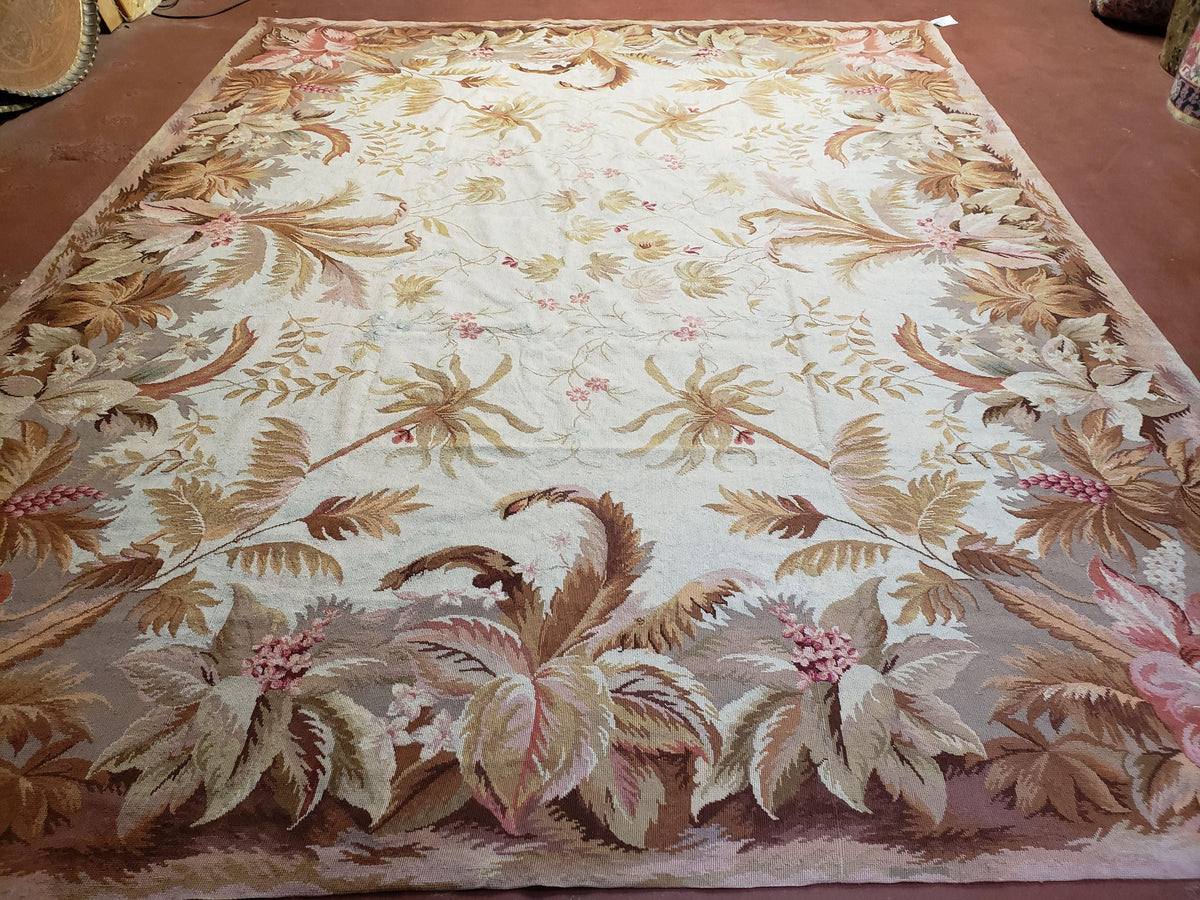 7' 7" x 9' 8" Needlepoint Rug Floral Beige Flat Weave Carpet 8x10 Handmade New Area Rug - Jewel Rugs, view 2