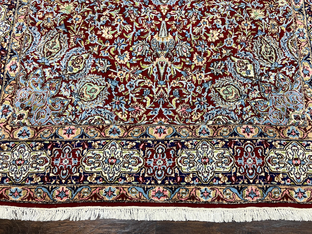 Persian Kirman Rug 7x10, Hand Knotted Wool Floral Medallion Carpet, Dark Red - Jewel Rugs, view 5