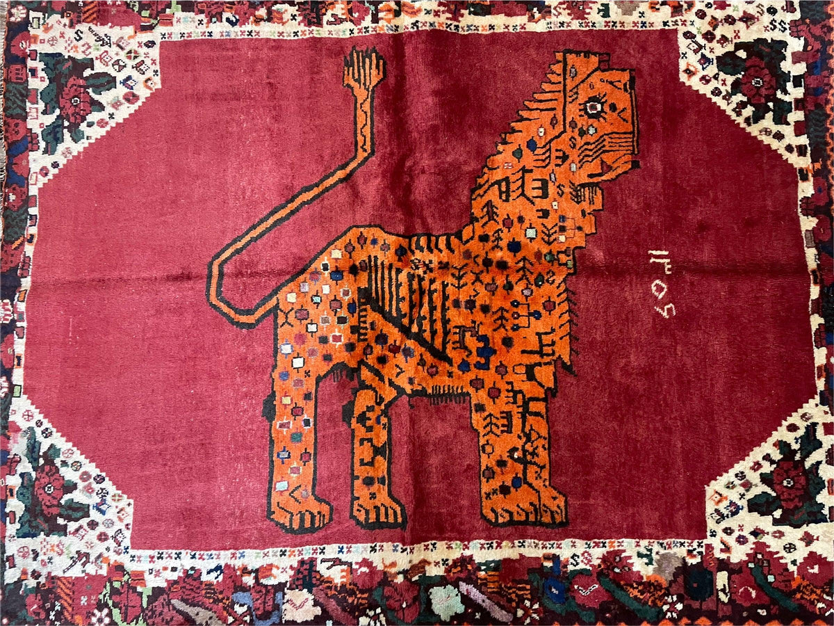 5 X 6 Handmade Rug Zagros Quality Wool Rug Lion Organic Dyes Red Leopard Tribal - Jewel Rugs, view 11