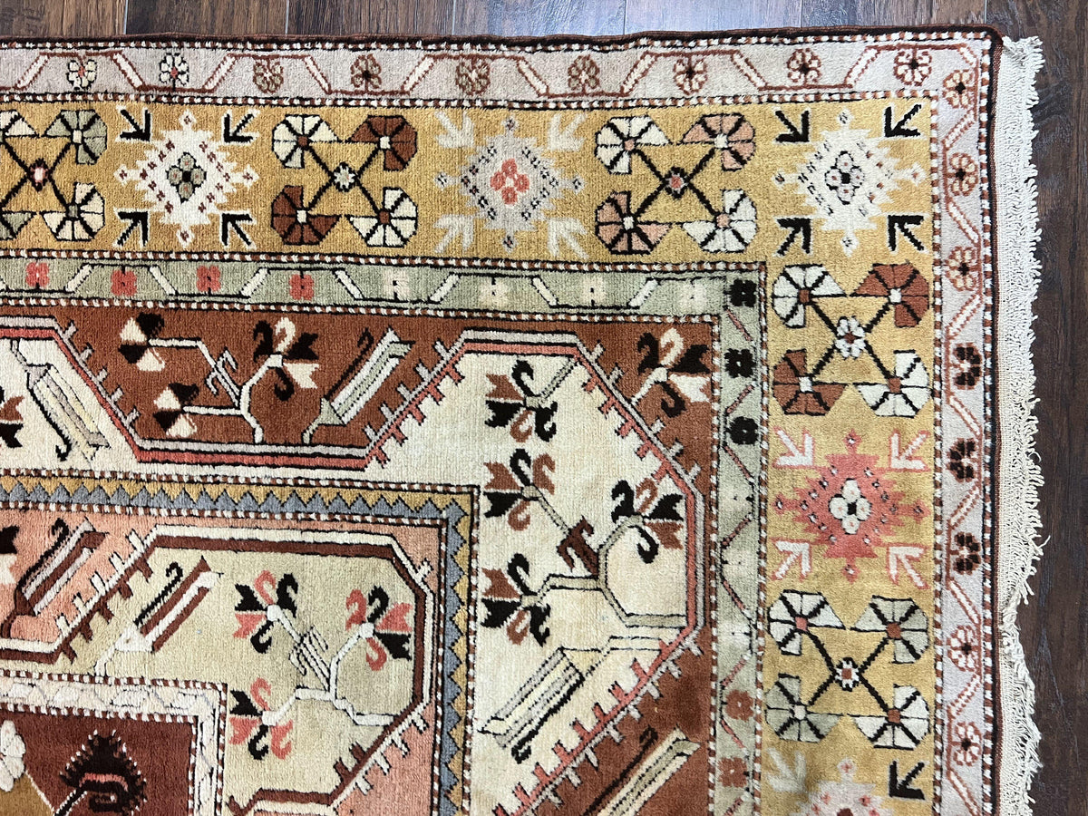 Turkish Rug 7x10, Wool Hand Knotted Vintage Carpet, Geometric Kazak Pattern - Jewel Rugs, view 7