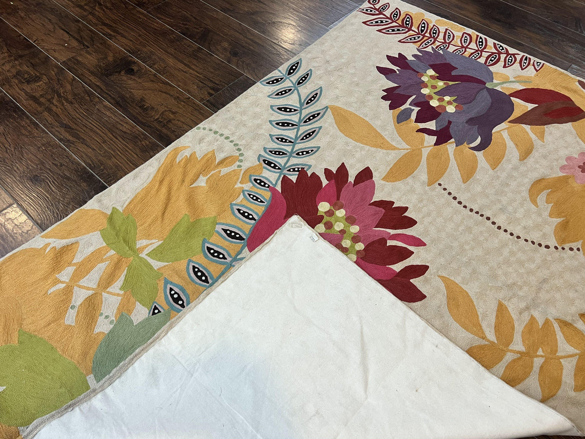 Indian Hand Stitched Rug 4x6, Floral, Silk, Large Floral Design - Jewel Rugs, view 11