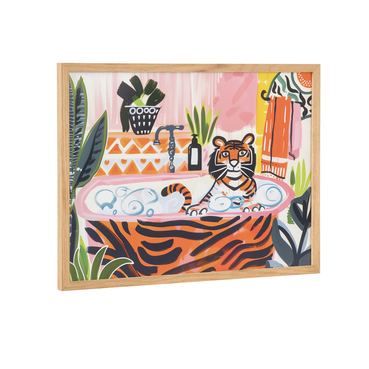 Gallery Bold Maximalist Tiger in Bubble Bath Print by The Creative Bunch Studio