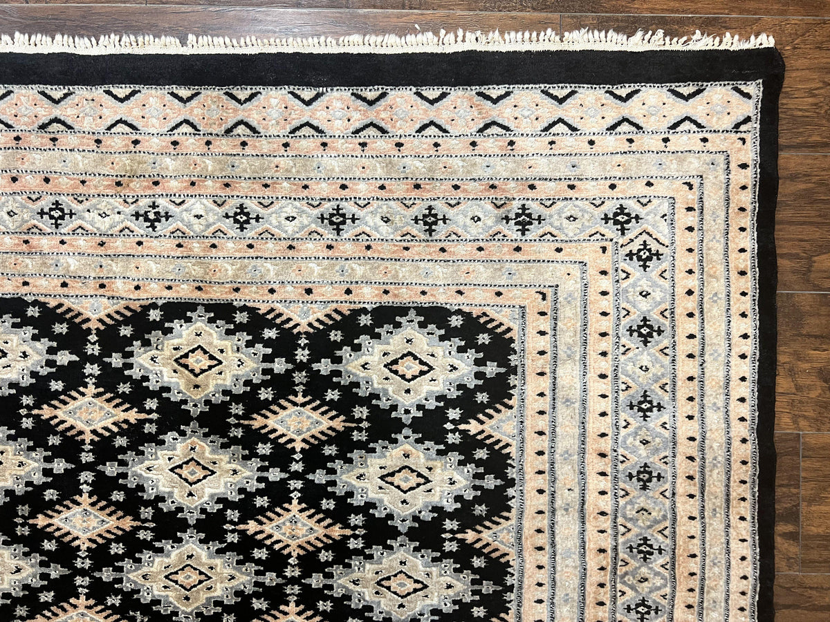 Pakistani Bokhara Rug 6x9, Hand Knotted Vintage Wool Carpet with Silk Highlights, Very Fine 320 KPSI, Medium Size - Jewel Rugs, view 8