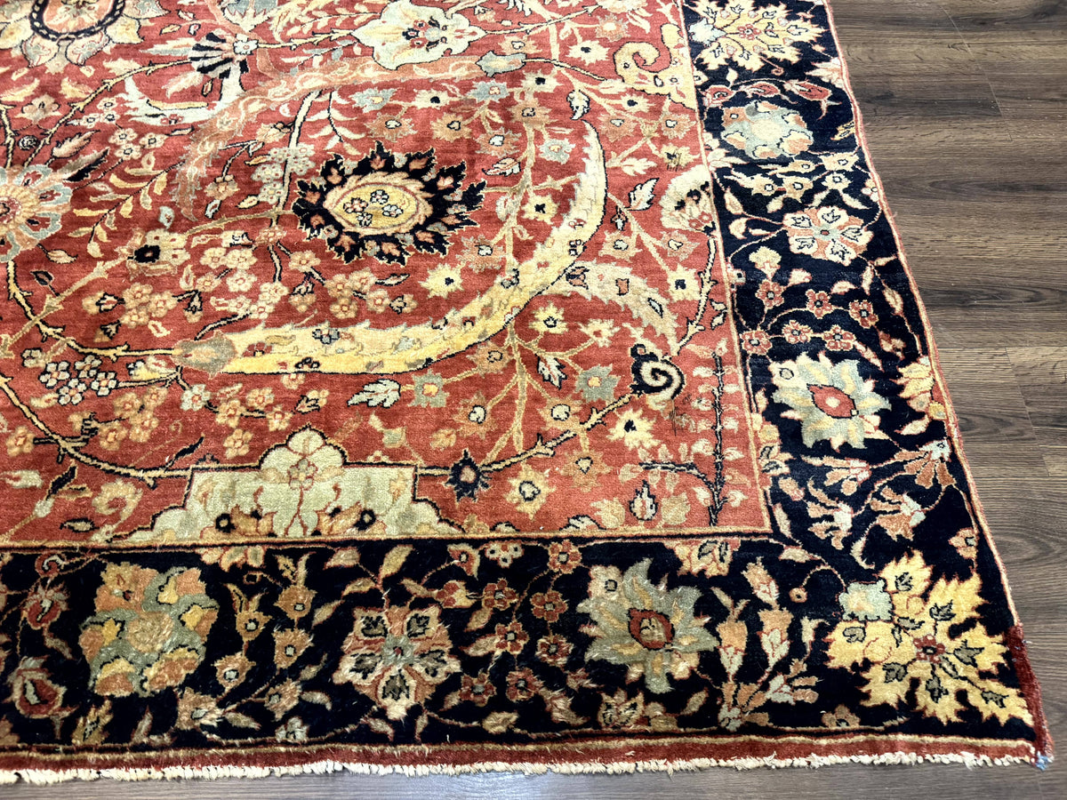 Indian Agra Rug 9x11, Terracotta and Navy Blue, Sickle Leaf Rug - Jewel Rugs, view 10