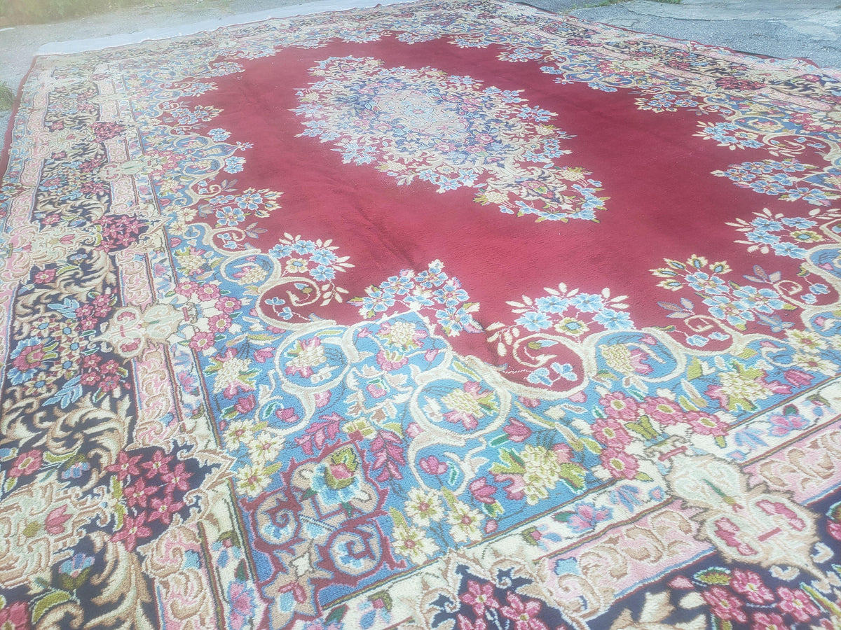 Antique Persian Kirman Rug 10x17 Oriental Carpet 10 x 17, Red, Multicolor, Namazian Signature Master Weaver, Shabby Chic, Semi Open Field - Jewel Rugs, view 3