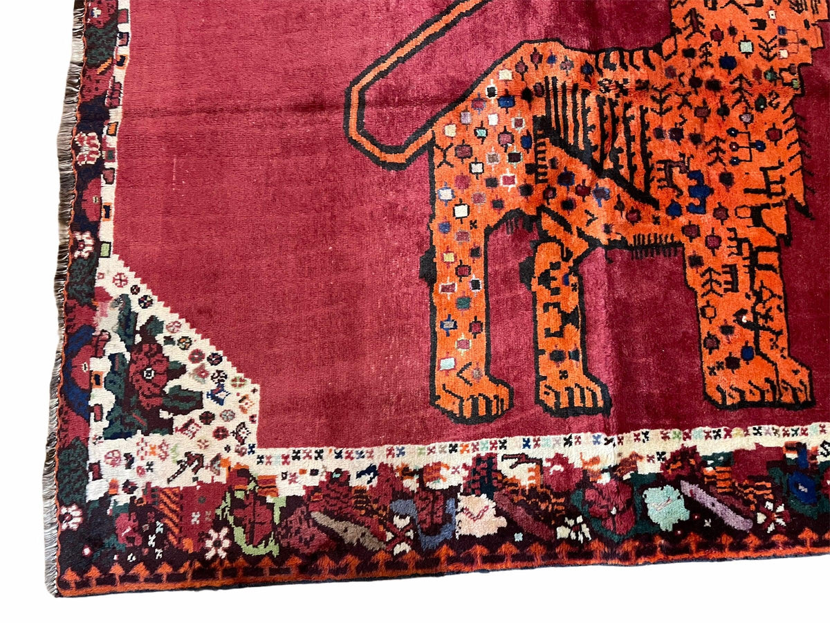5 X 6 Handmade Rug Zagros Quality Wool Rug Lion Organic Dyes Red Leopard Tribal - Jewel Rugs, view 4