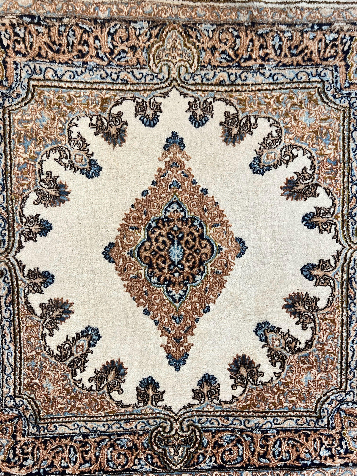 Square Persian Kirman Rug 4x4, Semi Open Field, Handmade - Jewel Rugs, view 4