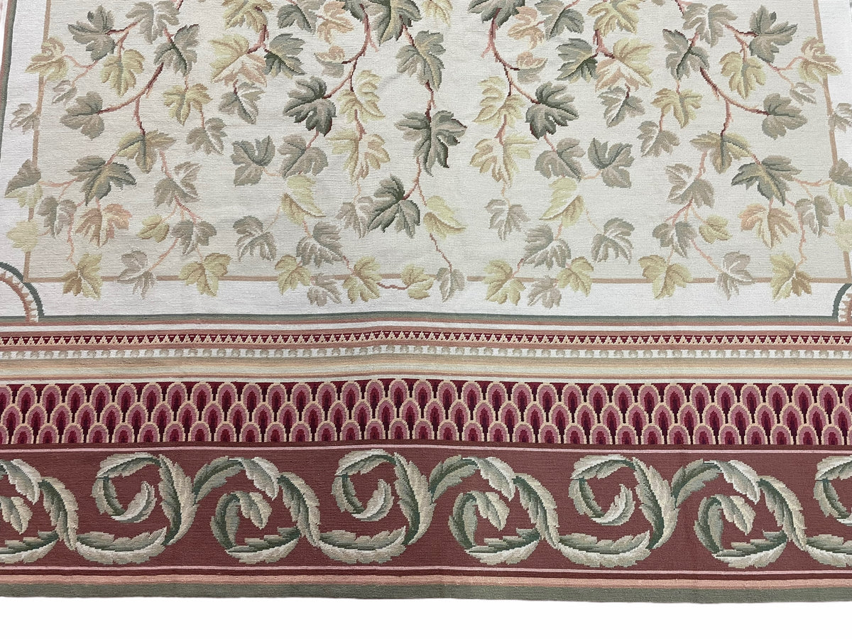 Aubusson Needlepoint Rug 9x12, Flatweave Carpet, Leaves, Wool, New, Handmade - Jewel Rugs, view 13
