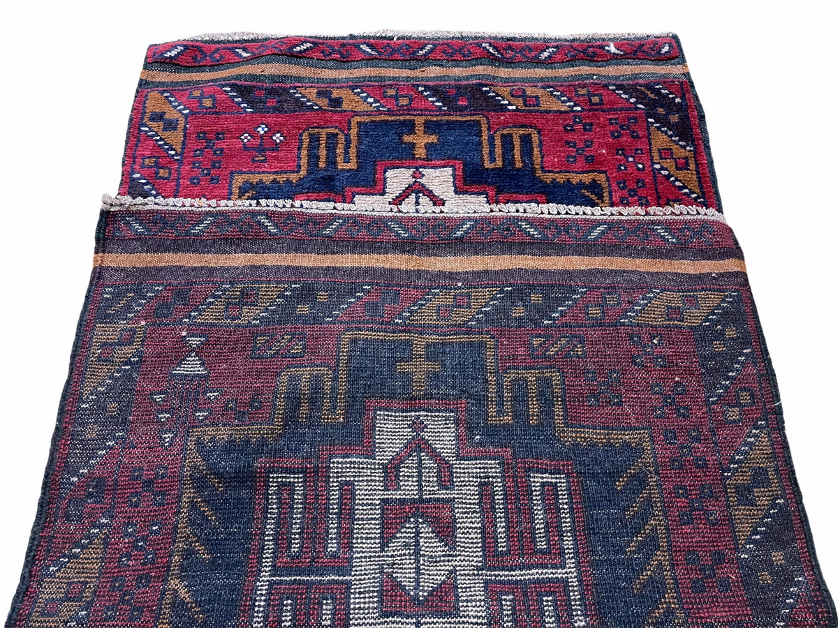 2' 9" X 4' 7" Vintage Handmade Tribal Wool Rug Balouchi Rug Afghan Rug Red Beige - Jewel Rugs, view 10