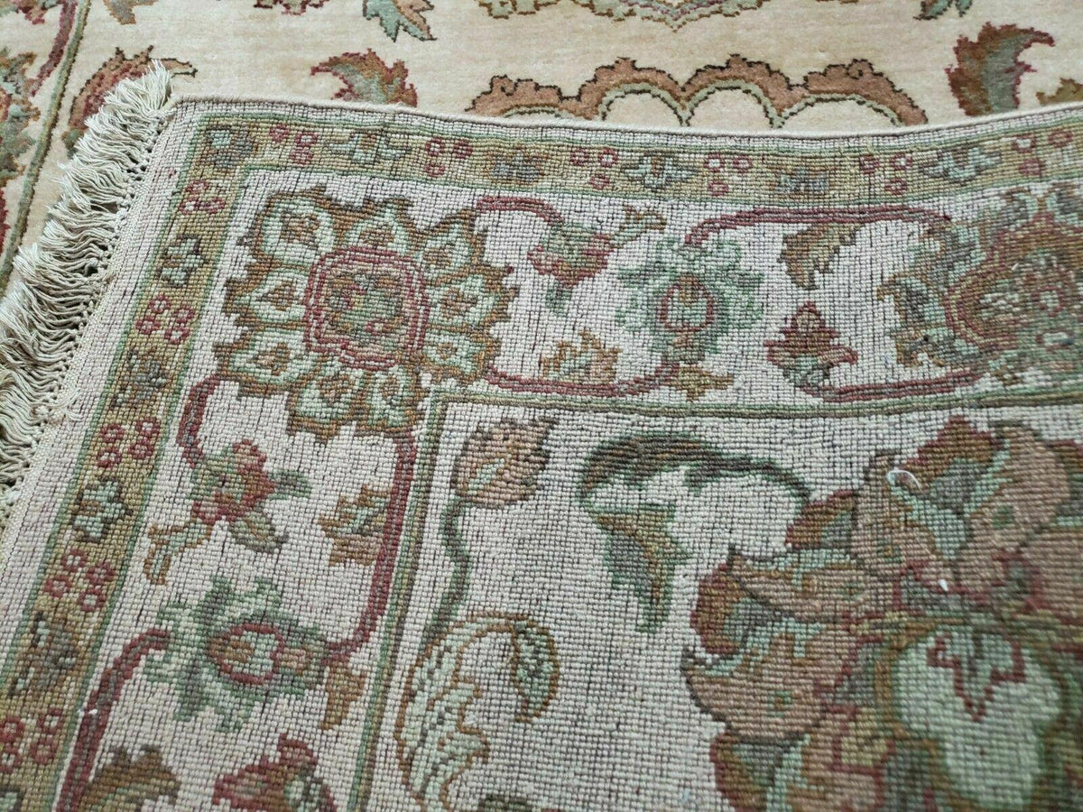 4x12 Vintage Oriental Runner Rug Hand Knotted Indian Agra Wool Tea Washed Beige - Jewel Rugs, view 10