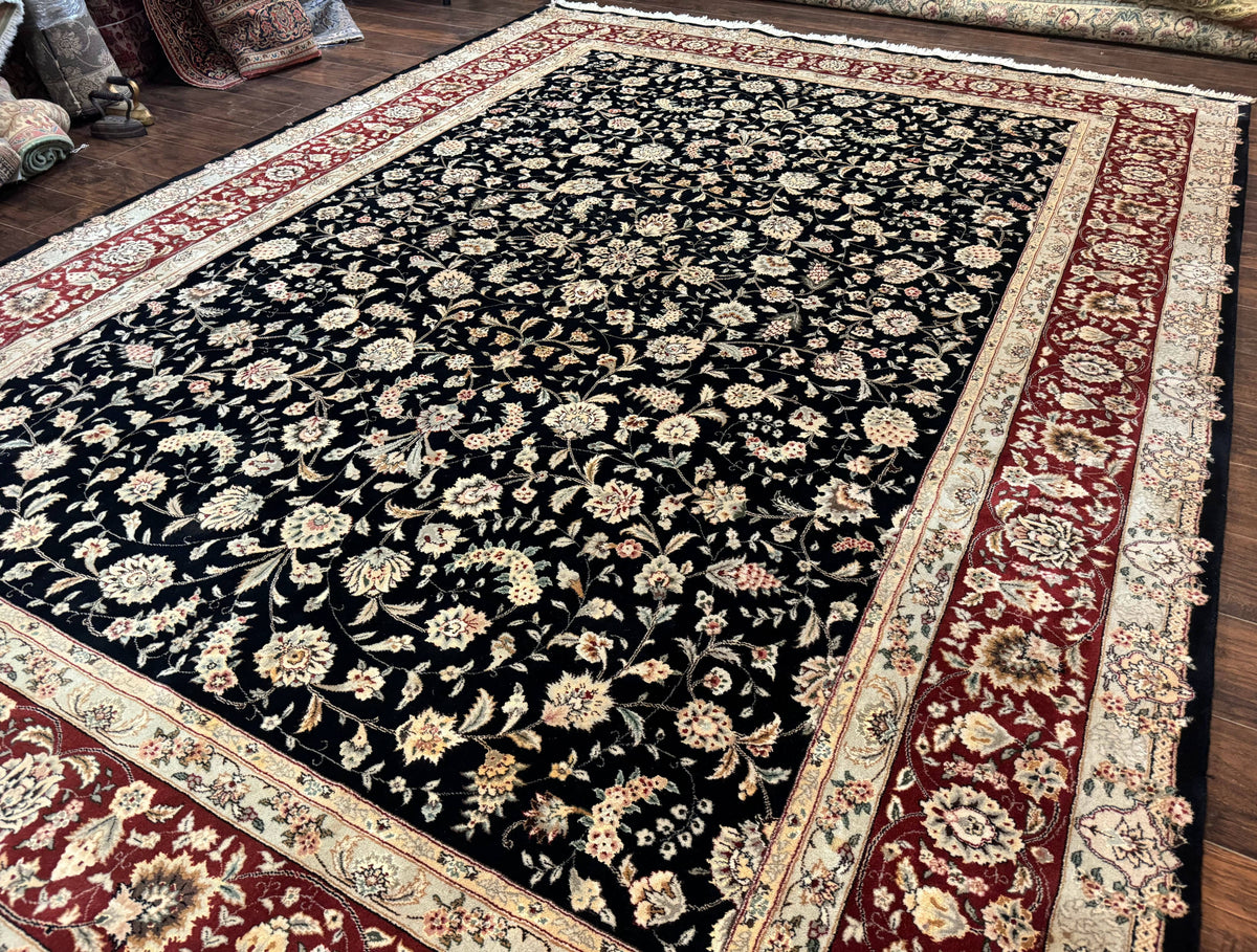 Sino Persian Rug 9x12, Fine Elegant Oriental Carpet 200 KPSI, Black and Dark Red, Allover Floral - Jewel Rugs, view 2
