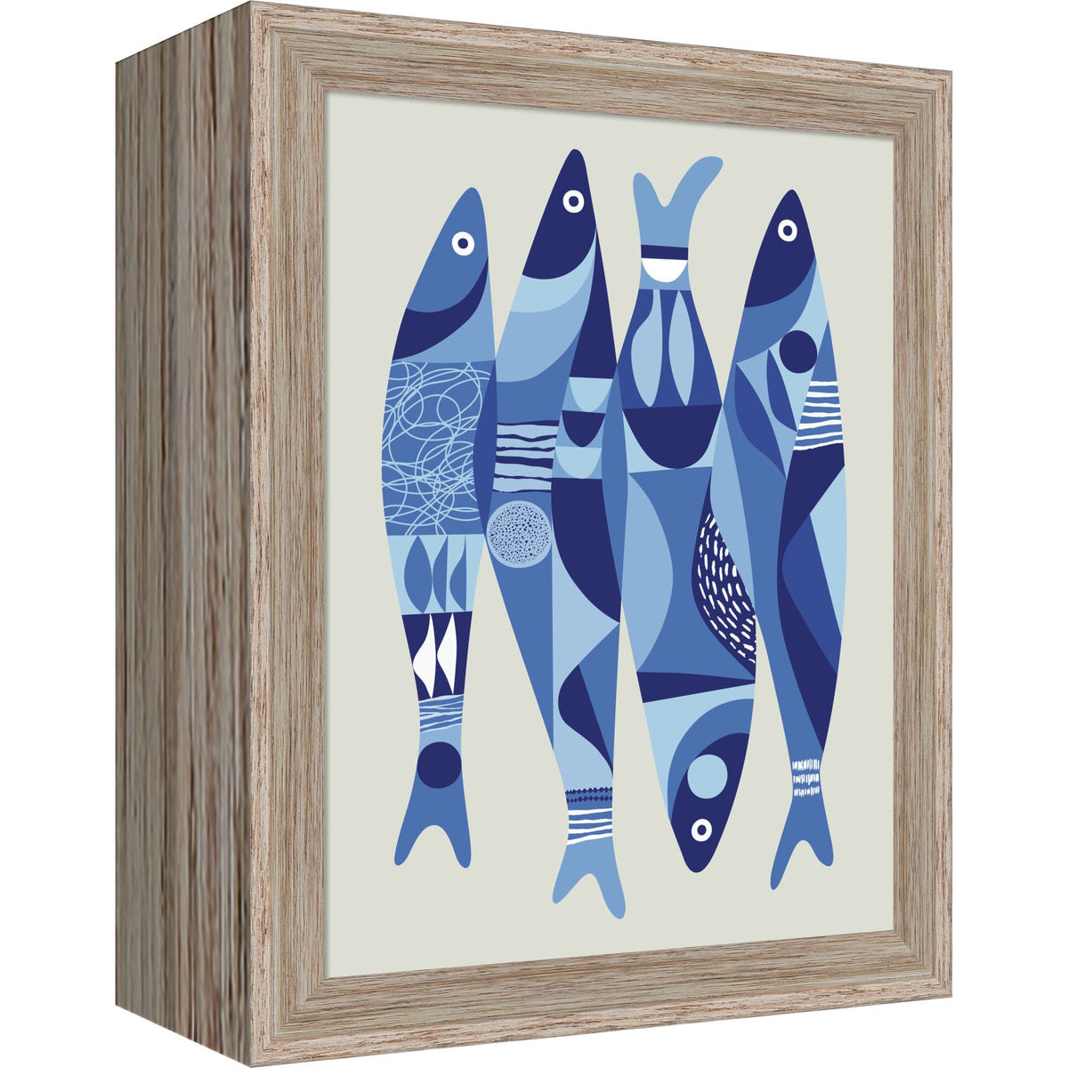 Modern Coastal Sardines Blue by Rachel Lee 3 Birdies Studio Framed Mounted Canvas Wall Art Print