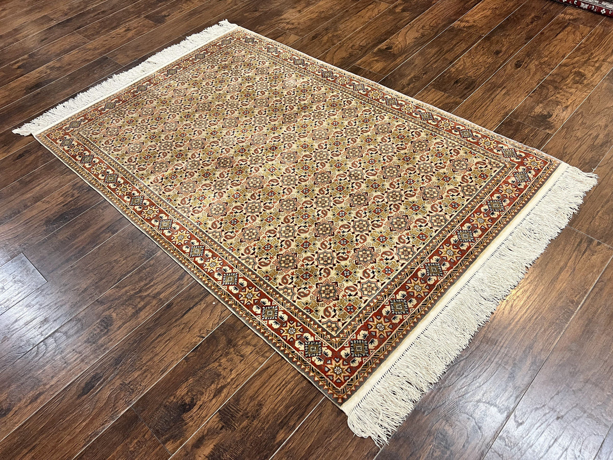 Turkish Kayseri Silk Rug 4x6, Hand Knotted Handmade Vintage Allover Pattern, Fine Silk Oriental Carpet 4 x 6 ft, Traditional Rug, Cream - Jewel Rugs, view 12