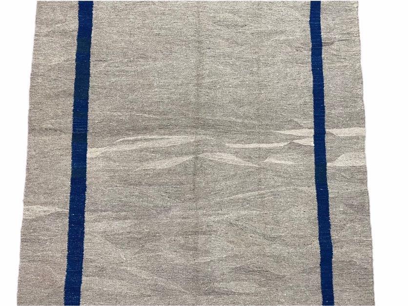 Geometric Turkish Kilim Rug 5' 7" x 7' 9", Flatweave Carpet, Minimal Design, Anatolian Carpet, Gray, Geometric, Dark Blue, Hand-Knotted, New - Jewel Rugs, view 5