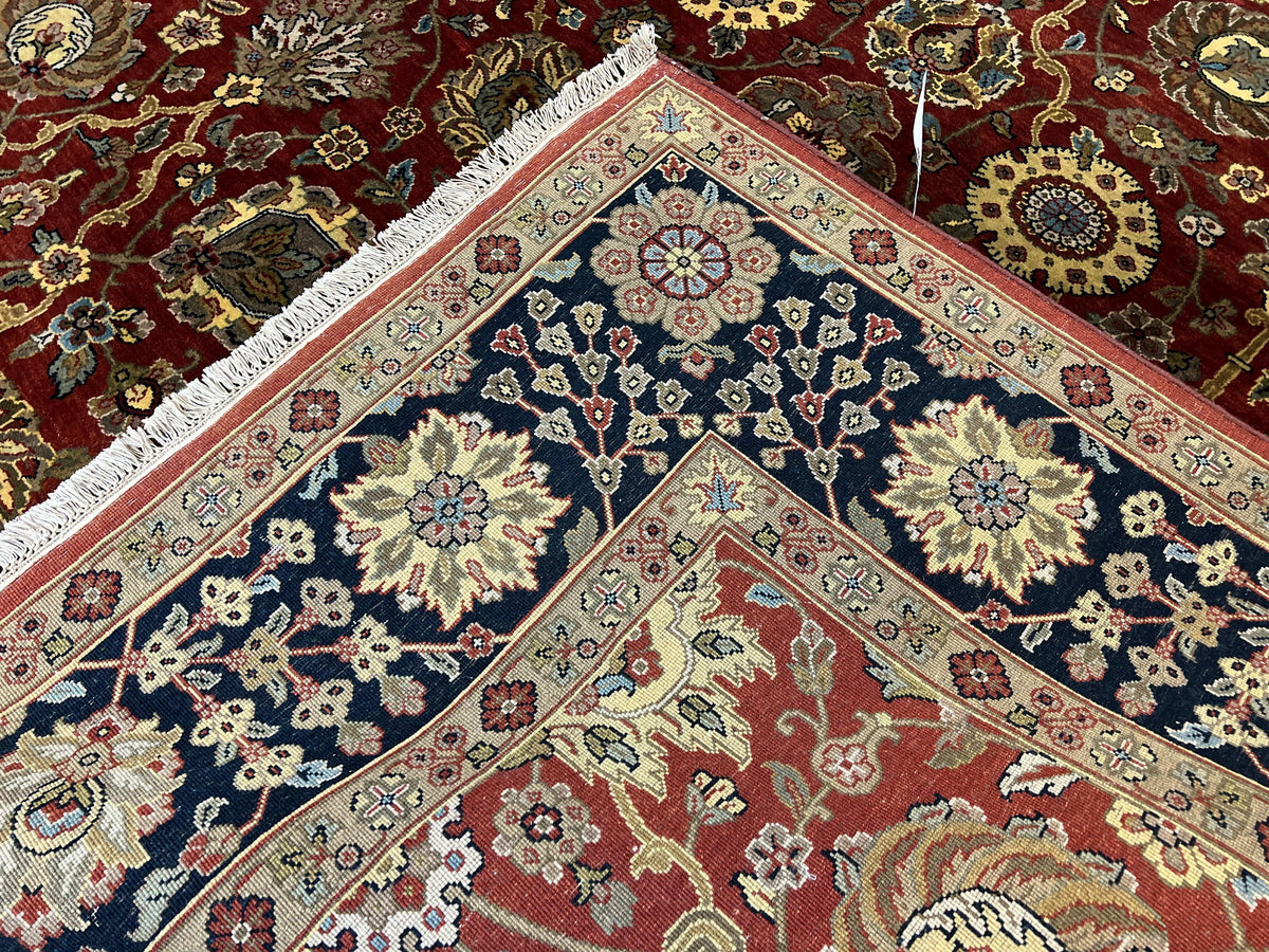 Indo Persian Rug 9x12, Hand Knotted Traditional Indian Wool Oriental Carpet 9 x 12 ft, Maroon and Navy Blue, Floral Allover 9x12 Vintage Rug - Jewel Rugs, view 11