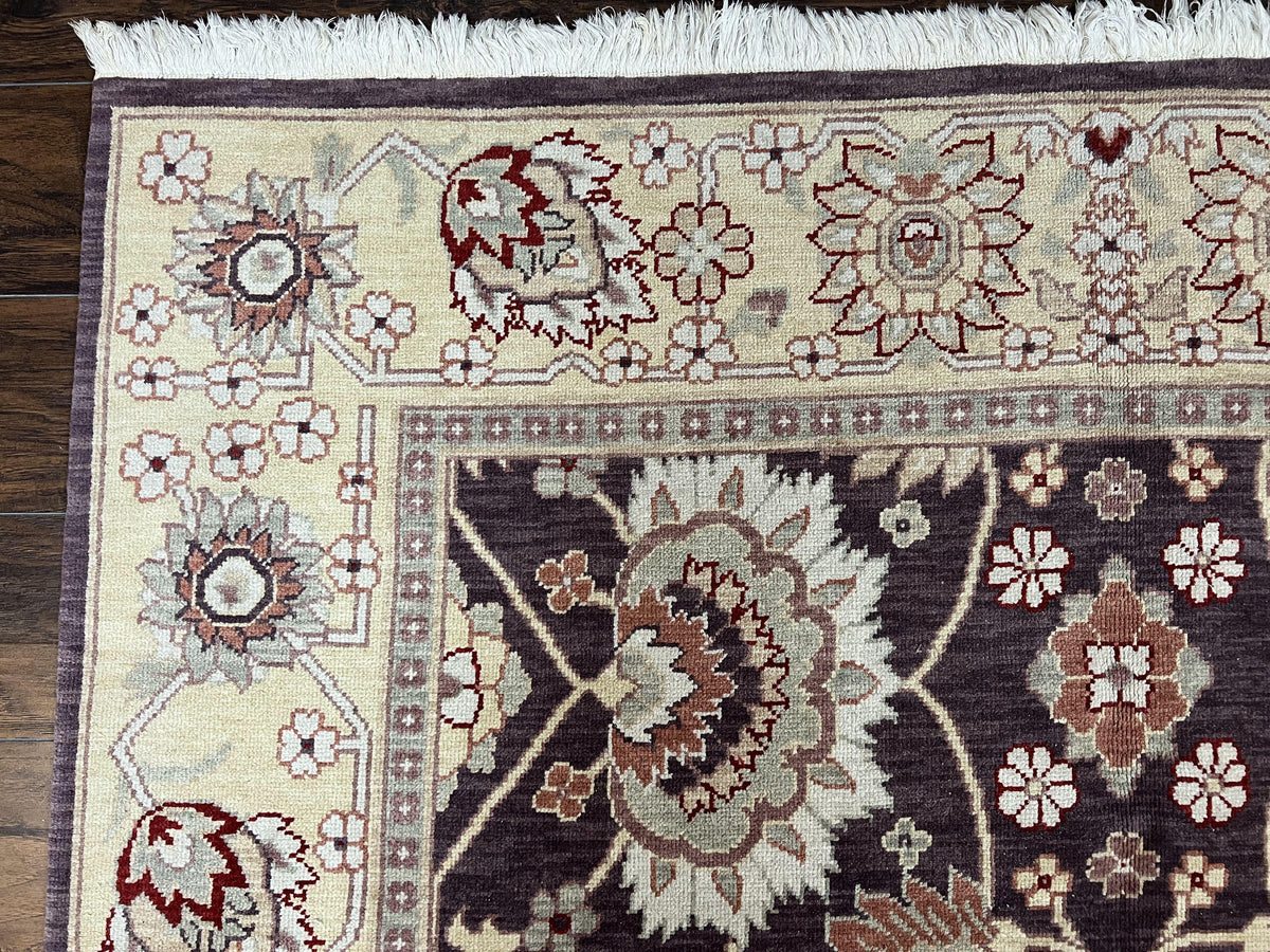 Vintage Indo Mahal Area Rug 6x9, Indian Persian Oriental Carpet 6 x 9, Puce Eggplant Tan Beige Rug, Hand-Knotted, Large Floral Design Wool - Jewel Rugs, view 7