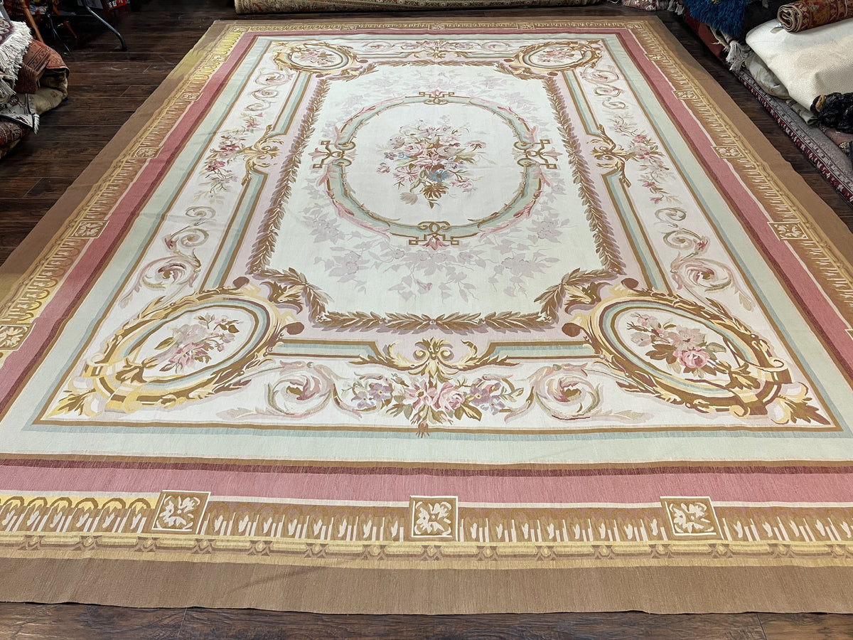 Large Aubusson Rug 11x15, Oversized Gallery Palace Size Flatweave Savonnerie Carpet 11 x 15 ft, Wool Handmade Vintage Elegant European - Jewel Rugs, view 2