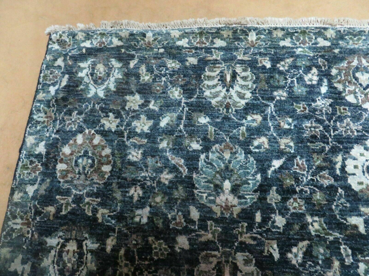 5' 6" X 8' Vintage Handmade Pakistani Floral Oriental Wool Rug Black Dark Grey - Jewel Rugs, view 5