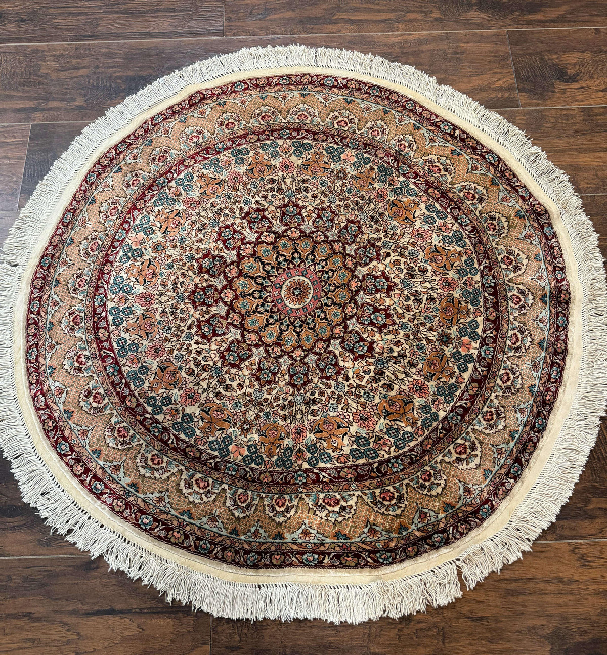 Round Silk Rug 3x3, Extremely Fine 580 KSPI, Sino Persian Round Handmade Carpet, Silk on Silk - Jewel Rugs, view 3