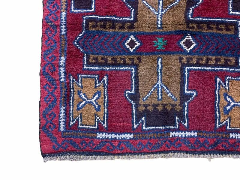 2' 10" X 4' 9" Vintage Handmade Tribal Wool Rug Balouchi Rug Afghan Rug Red Blue - Jewel Rugs, view 9