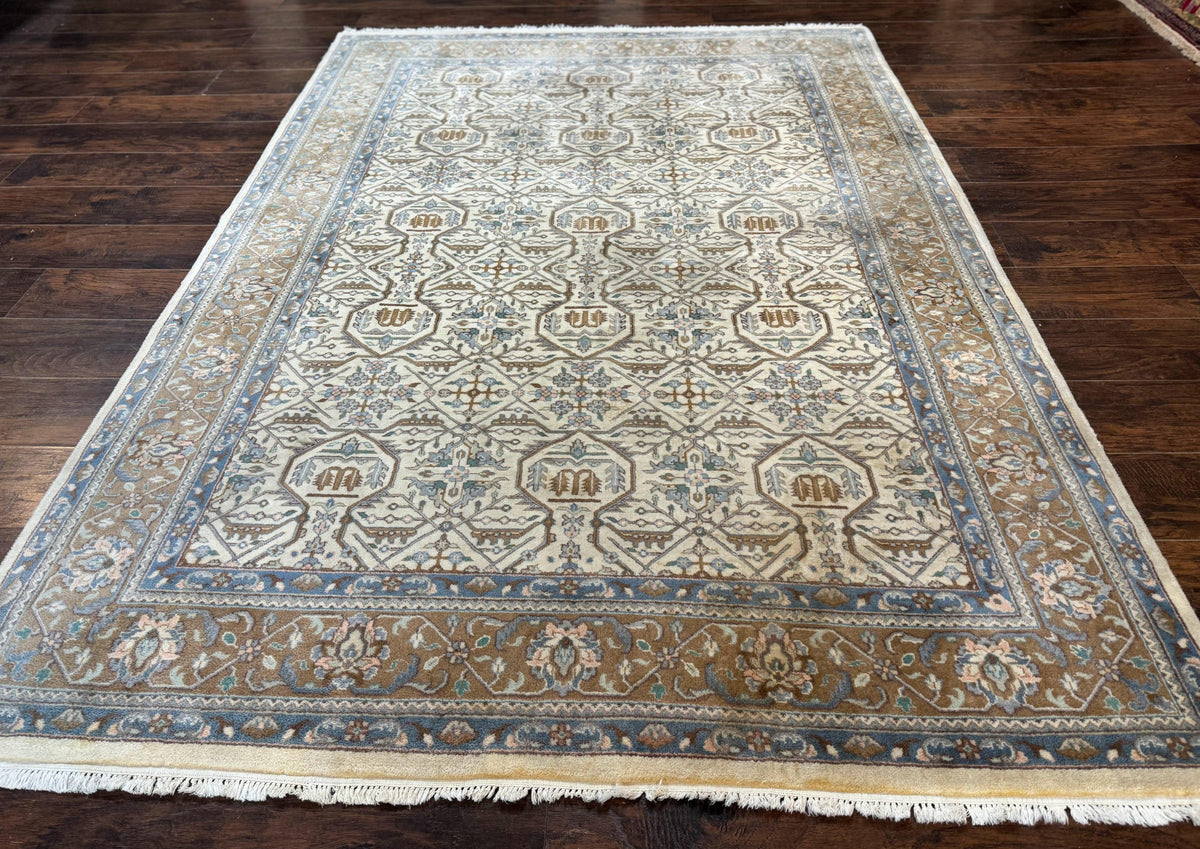 Indo Persian Rug 6x9, Beige, Allover Pattern, Vintage Wool Oriental Carpet - Jewel Rugs, view 2
