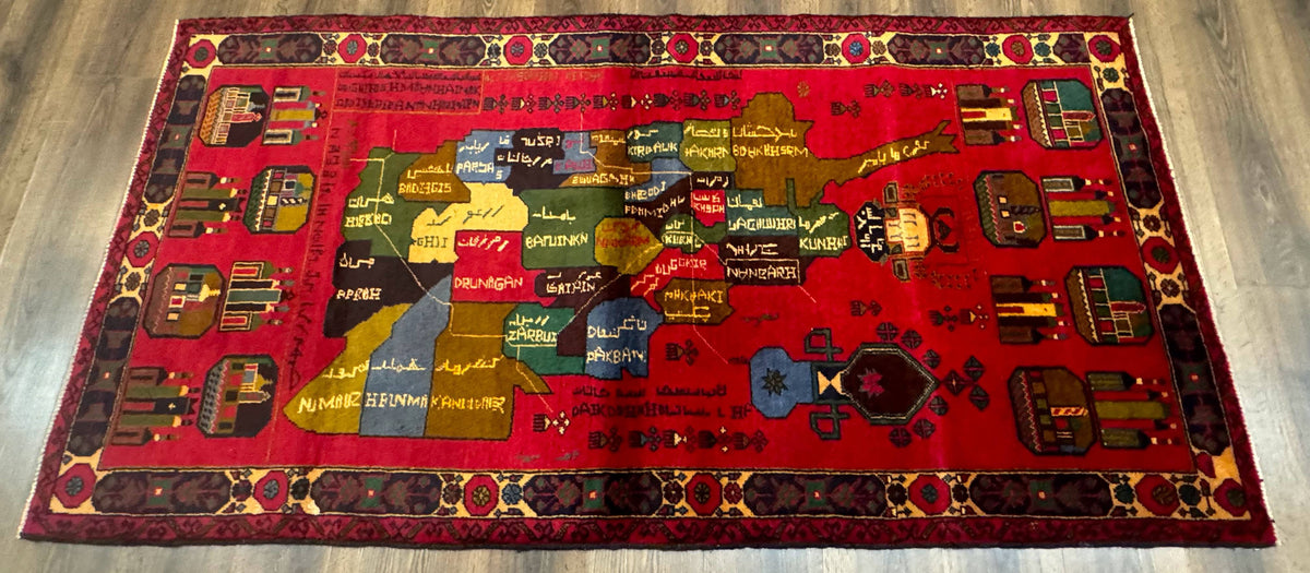 Red Afghan Balouch Rug 3x7, Tribal, Map of Afghanistan Depiction, Handmade, New - Jewel Rugs, view 7