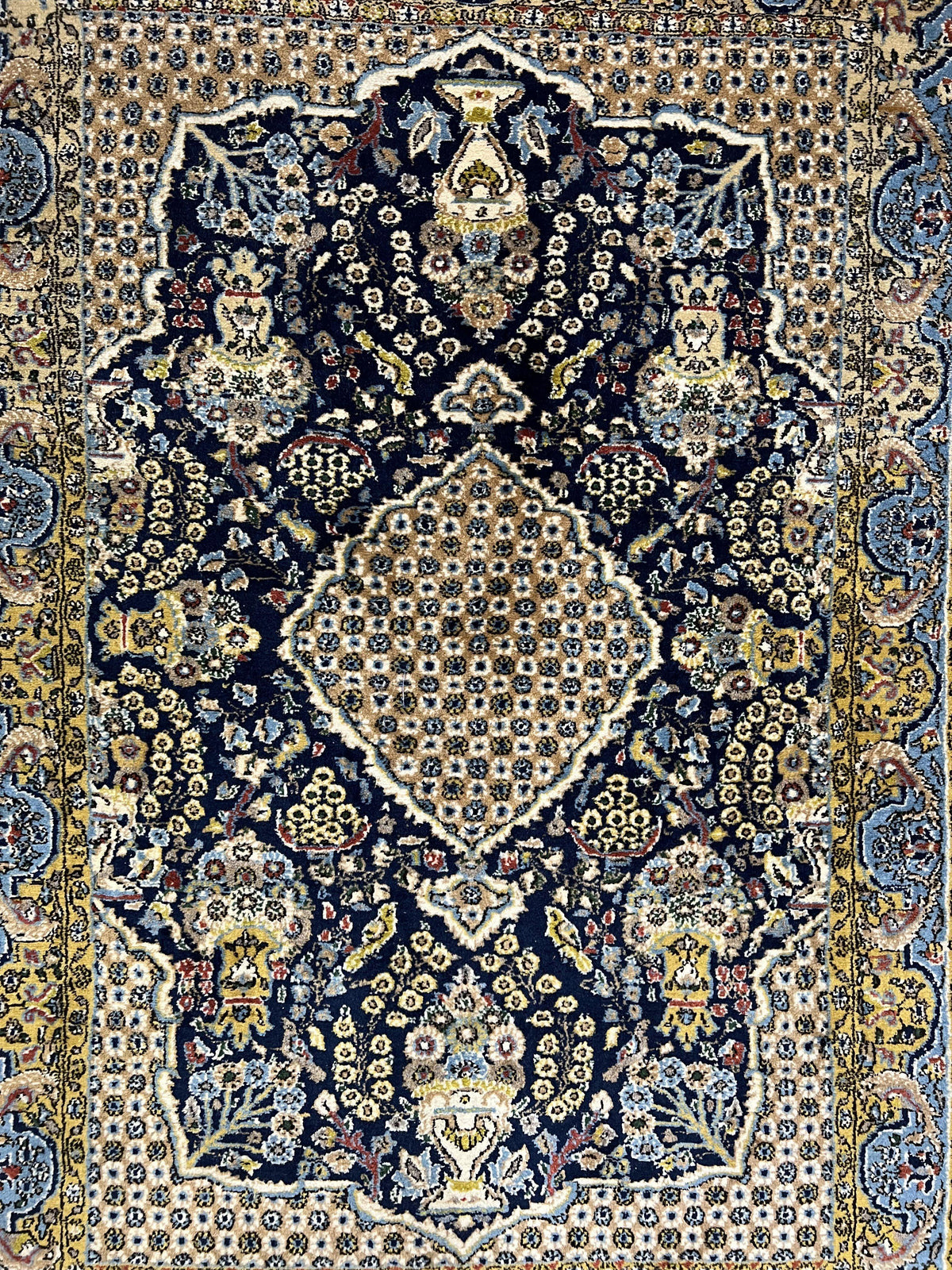 Fine Persian Qum Rug 3x5, Semi Antique Vintage Oriental Ghom Carpet, Floral Medallion, Highly Detailed, Hand Knotted, Navy Blue, Wool Area Rug, Birds - Jewel Rugs, view 12
