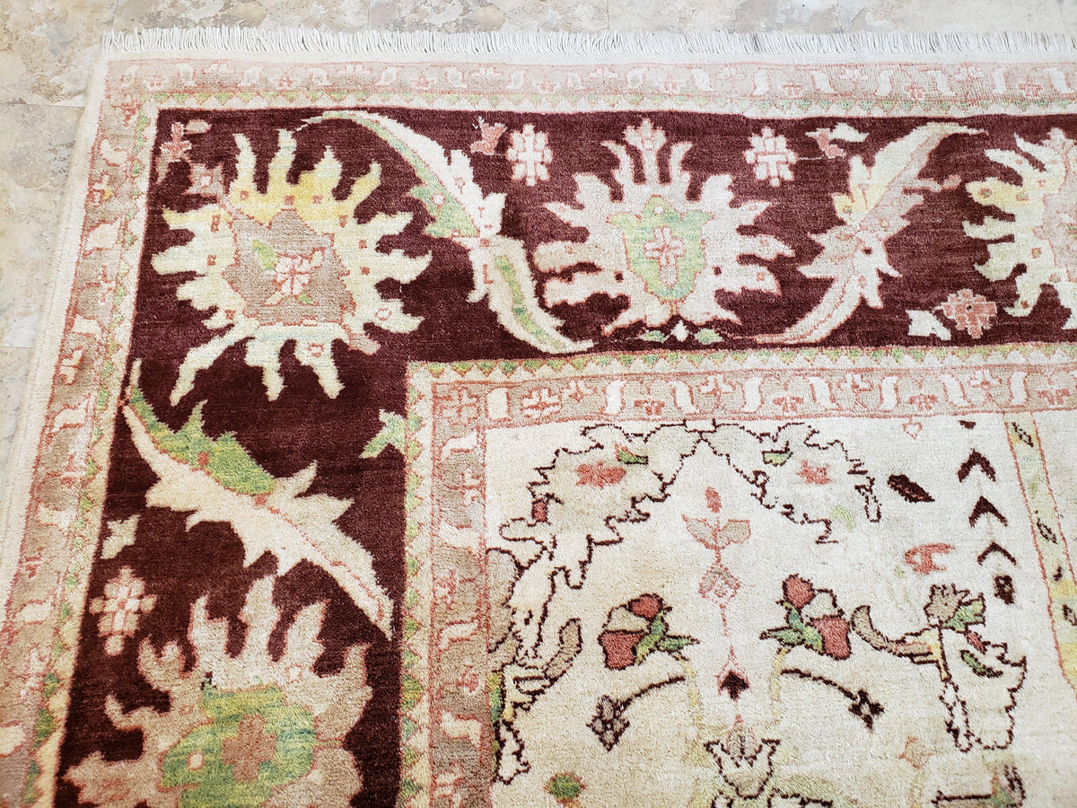 Beige and Maroon Peshawar Rug 10x15, Large Oushak Carpet, Pakistani Rug, Handmade Area Rug, Hand Knotted Rug, Living Room Rug, Nice Wool Rug - Jewel Rugs, view 7