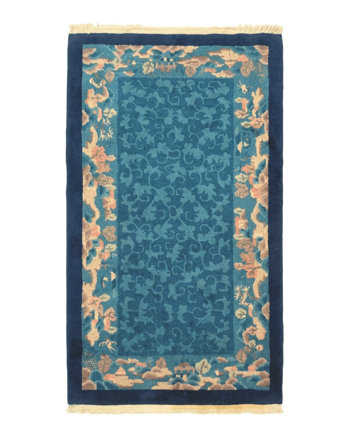 Blue Chinese Rug 2.6 x 4, Fete Rug, Peking Rug, Chinese Wool Rug, Art Deco Carpet - Jewel Rugs