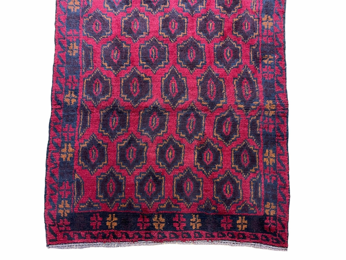 2' 10" X 4'7" Vintage Handmade Tribal Wool Rug Balouchi Rug Afghan Rug Red Blue - Jewel Rugs, view 6