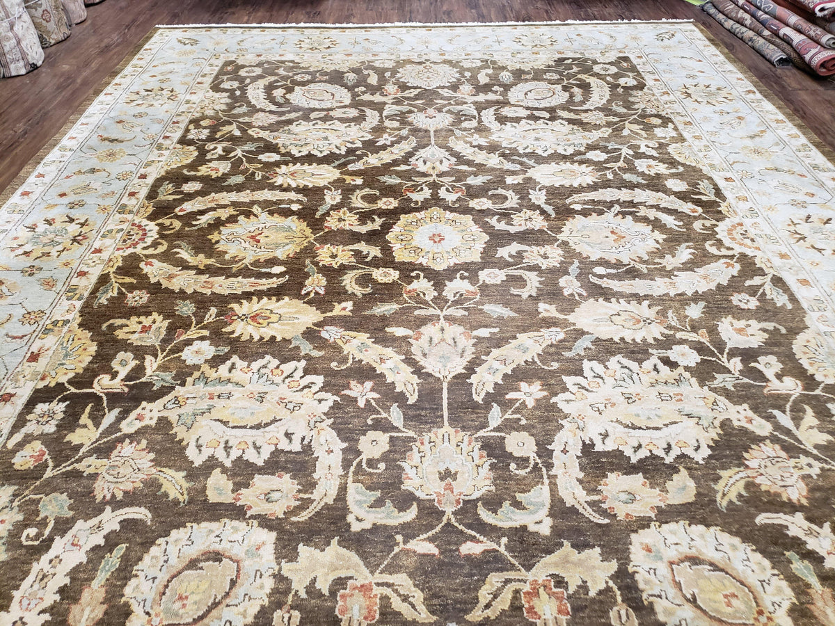 9x12 Vintage Handmade Wool Rug Carpet Indo Mahal Oushak Nice Brown Blue - Jewel Rugs, view 4