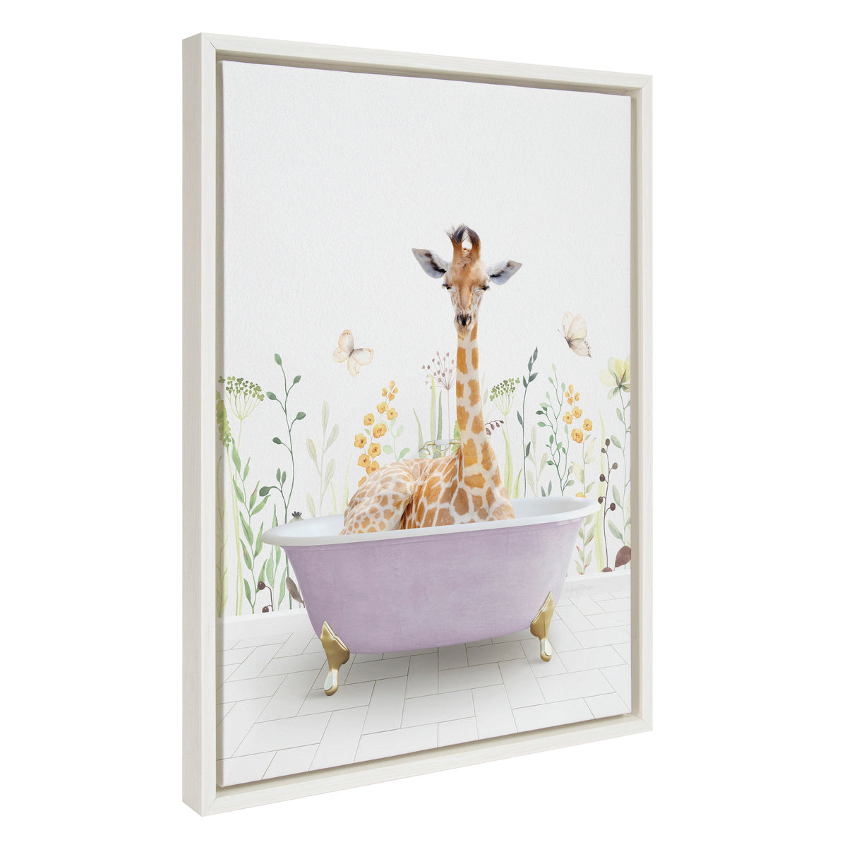 Sylvie Giraffe In Spring Bath Framed Canvas by Amy Peterson Art Studio
