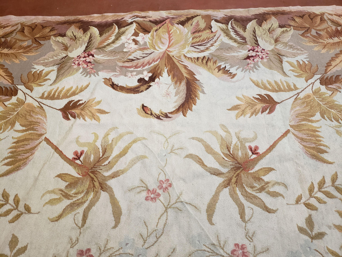 7' 7" x 9' 8" Needlepoint Rug Floral Beige Flat Weave Carpet 8x10 Handmade New Area Rug - Jewel Rugs, view 13
