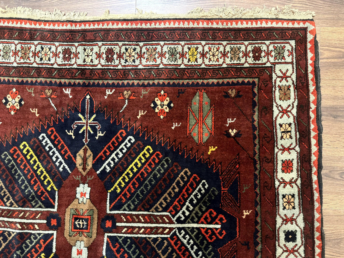 Antique Persian Tribal Rug 5 x 7.8, Triple Medallions, Red, Persian Afshar Rug - Jewel Rugs, view 8