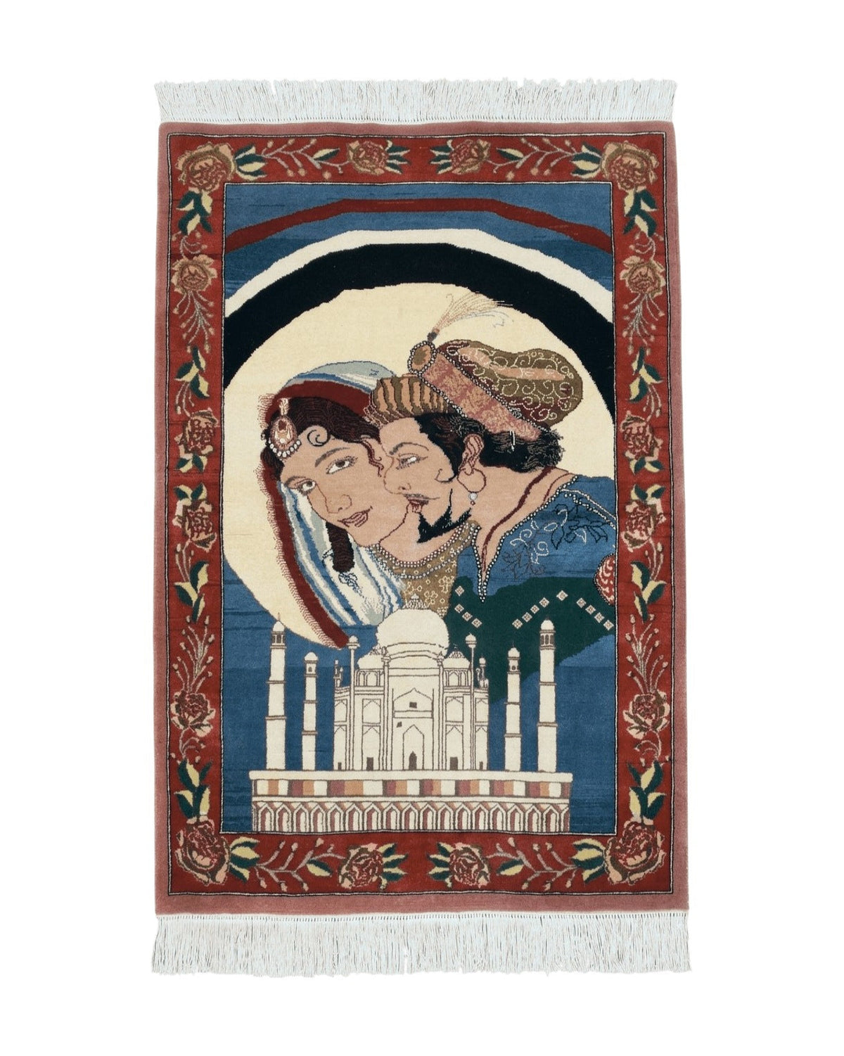 Vintage Small Pictorial Lovers Rug 2.5 x 4, Taj Mahal Indo Persian Rug, Wool Hand-Knotted Indian Rug, King & Queen, Layla and Majnun - Jewel Rugs