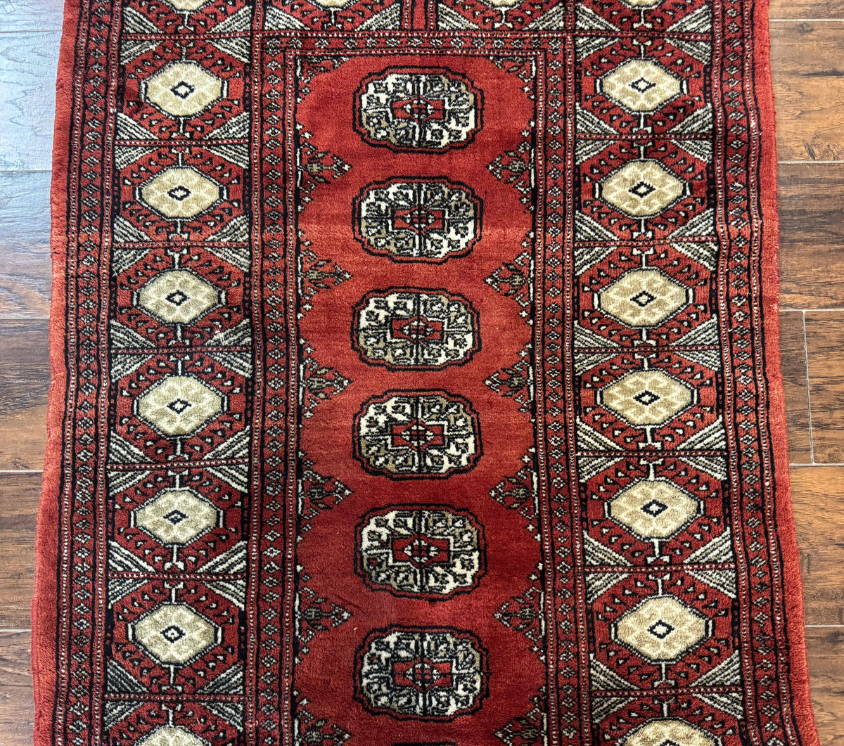 Red Pakistani Turkoman Rug 3x5, Bokhara Design, Vintage, Signed - Jewel Rugs, view 5