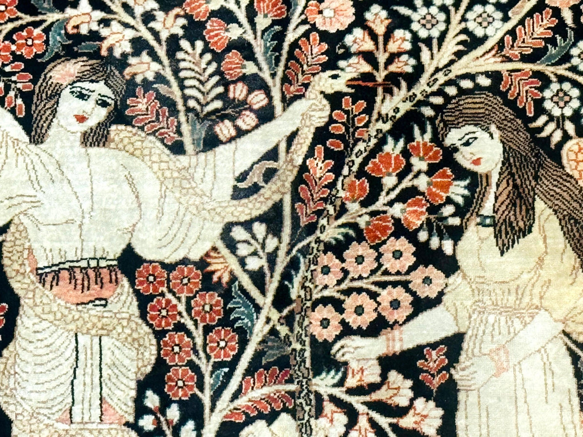 Stunning Sino Persian Pictorial Rug 2.7 x 4, Garden of Eden Adam & Eve Tree of Life Design, Extremely Fine 580 KPSI, Masterpiece - Jewel Rugs, view 7