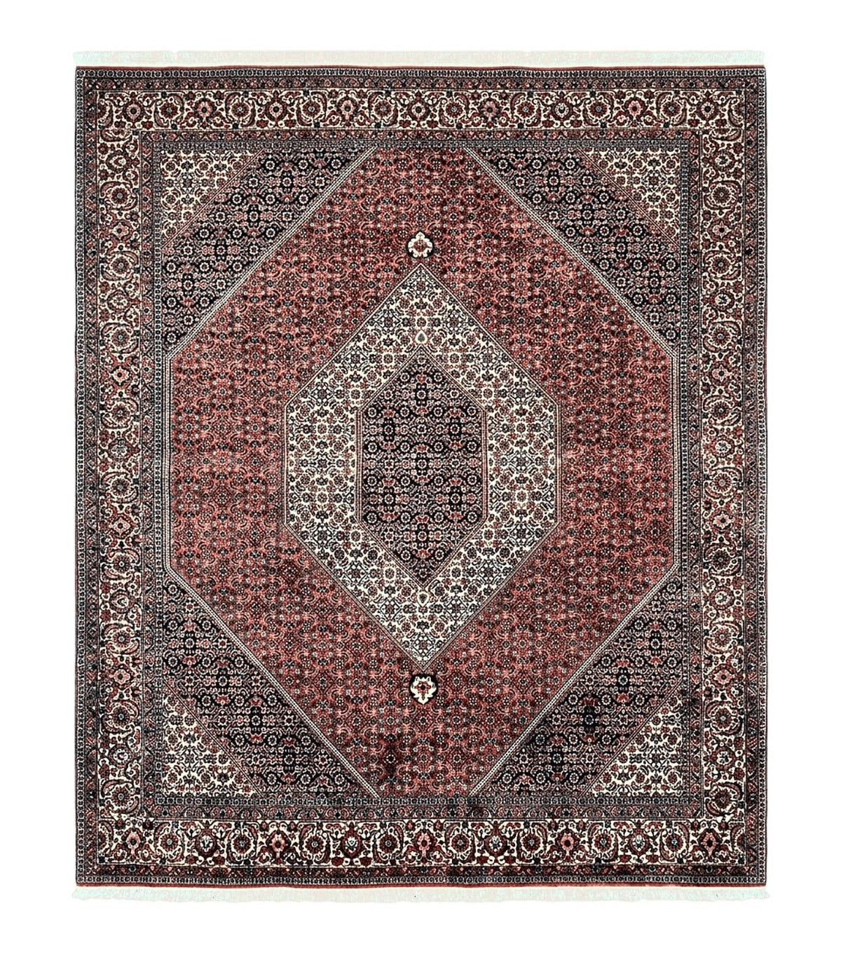 Wonderful Persian Bidjar Rug 7x8 ft, Almost Square Oriental Carpet, Herati Mahi, Highly Detailed, Ivory Red Navy Blue, Very Fine Handmade Bijar Rug - Jewel Rugs