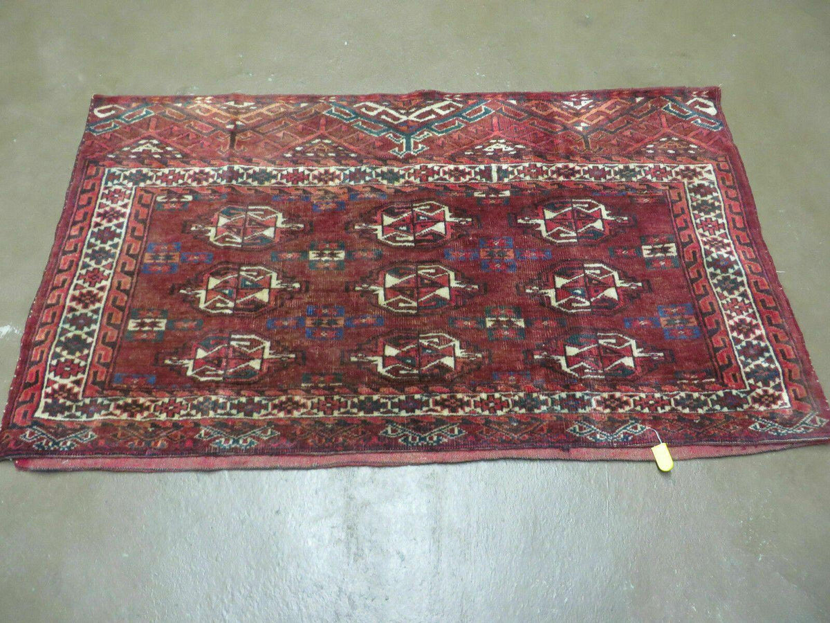 2.5' X 4' Antique Handmade Bokhara Turkoman Yamud Wool Rug Kilim Backing NICE - Jewel Rugs