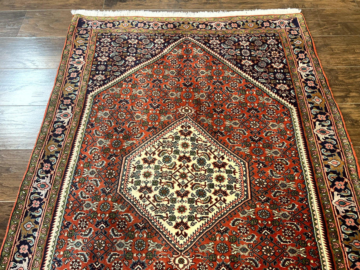 Persian Bidjar Rug 4x5, Finely Hand Knotted Vintage Carpet, Red and Navy Blue, Handmade Wool Rug, 180 KPSI - Jewel Rugs, view 3