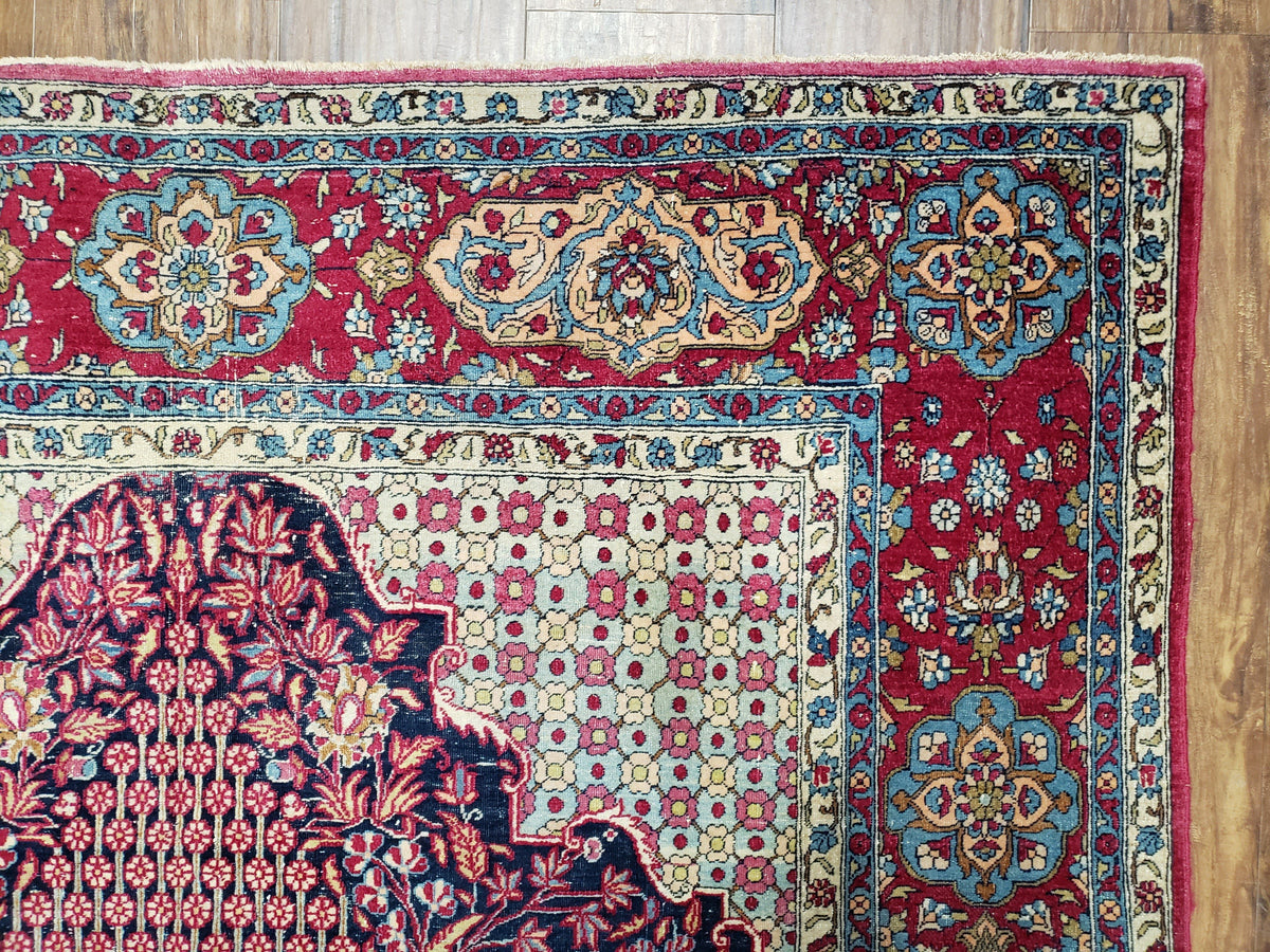 Antique Persian Tehran Rug 5x8, Midnight Blue and Red, Hand-Knotted, Wool - Jewel Rugs, view 8