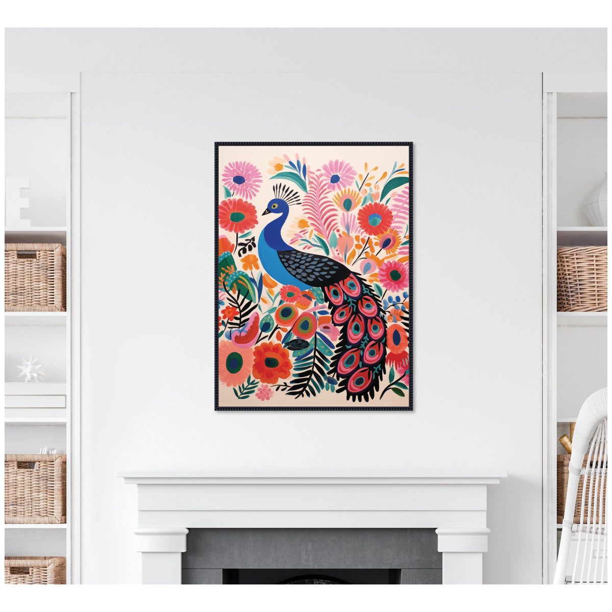 Bright Colorful Boho Peacock by The Creative Bunch Studio Framed Canvas Wall Art Print