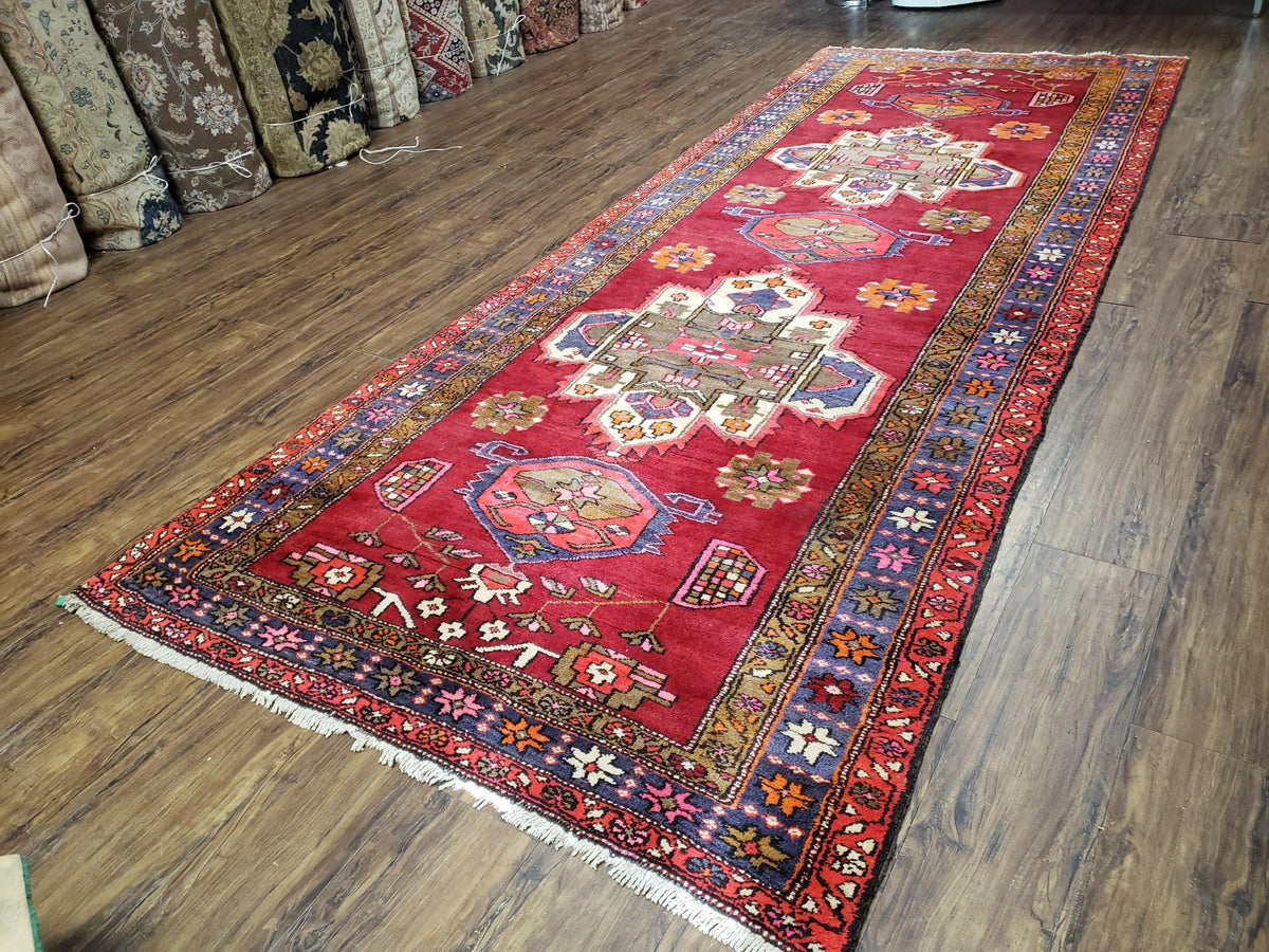 Antique Persian Karajeh Runner Rug 4.4 x 11 ft, Red Colorful Geometric Medallion Runner - Jewel Rugs, view 12