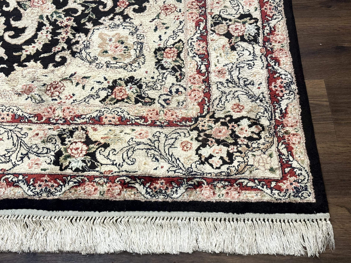 Indian Kashmiri Silk Rug, Floral Medallion, Vintage Hand Knotted Carpet - Jewel Rugs, view 9